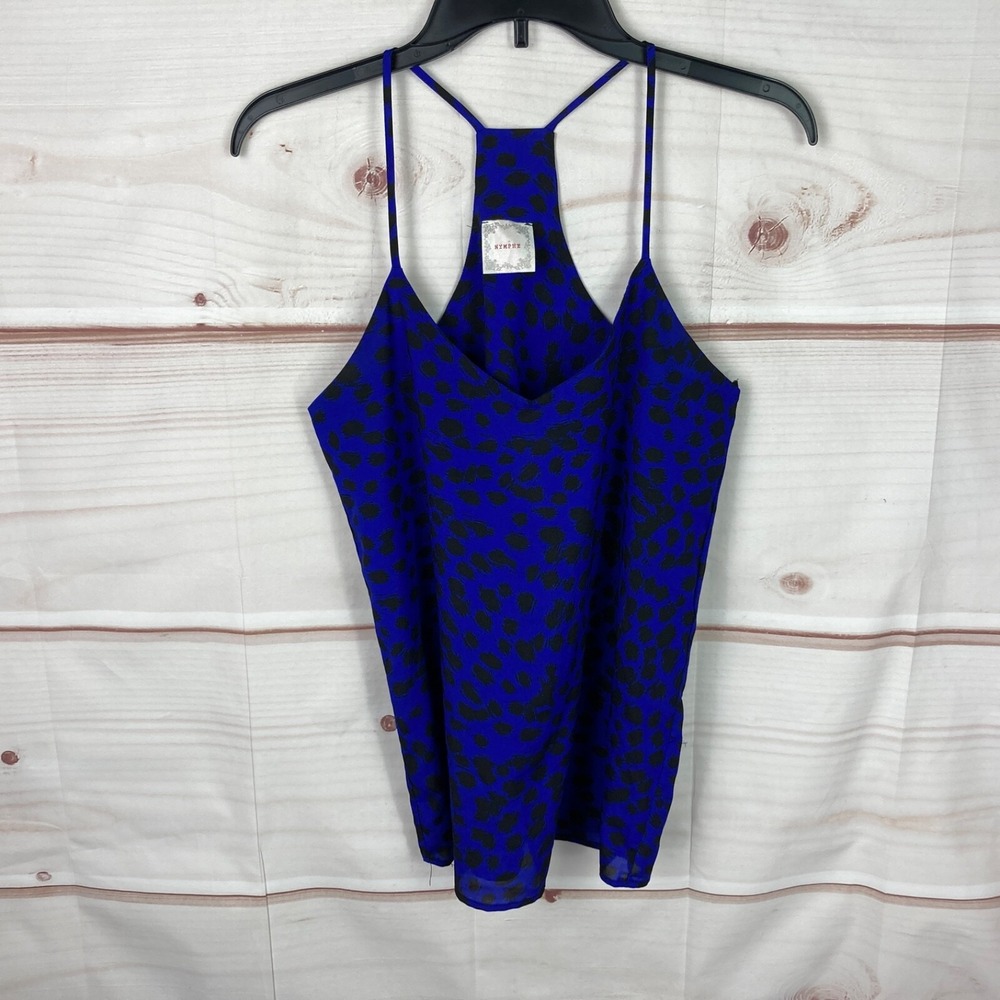 Nymphe Top Womens S Blue Leopard Cami V-Neck Sleeveless Tank Spaghetti Strap